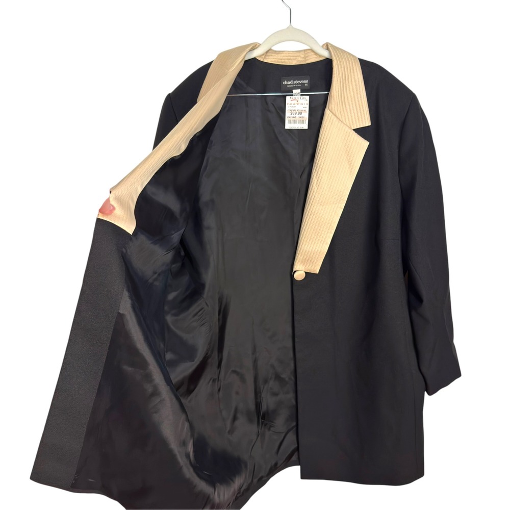 Chad Stevens Blazer 26W Black Cream Contrast Shawl Collar Vintage Tuxedo Style - Picture 4 of 6
